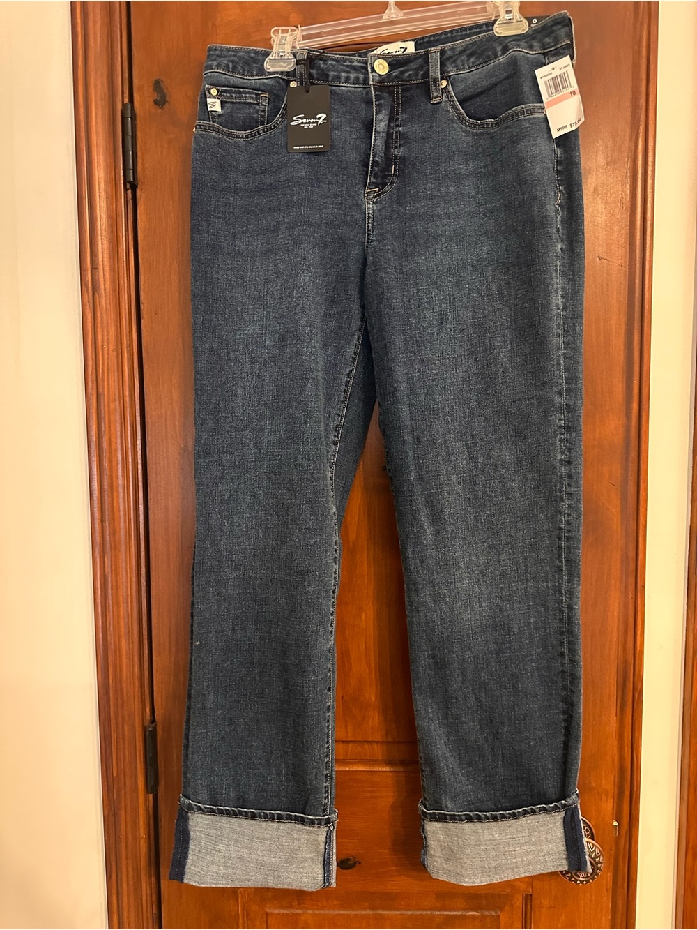 NWT Seven7 Women's Dark Blue Boyfriend Jeans with Cuffed Hem